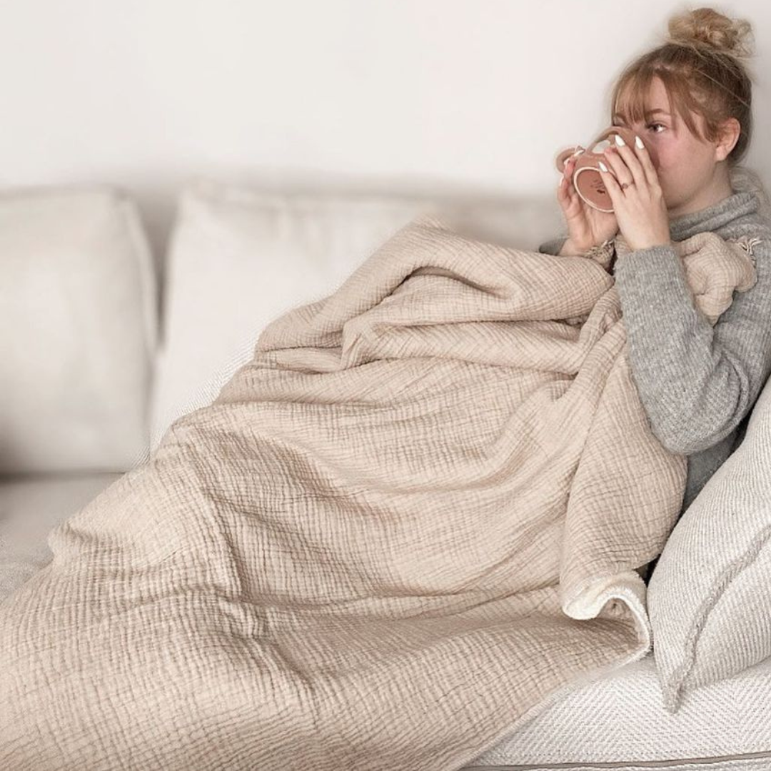 POKOLOKO Crinkle Fleece-Lined Throw #color_crinkle-beige