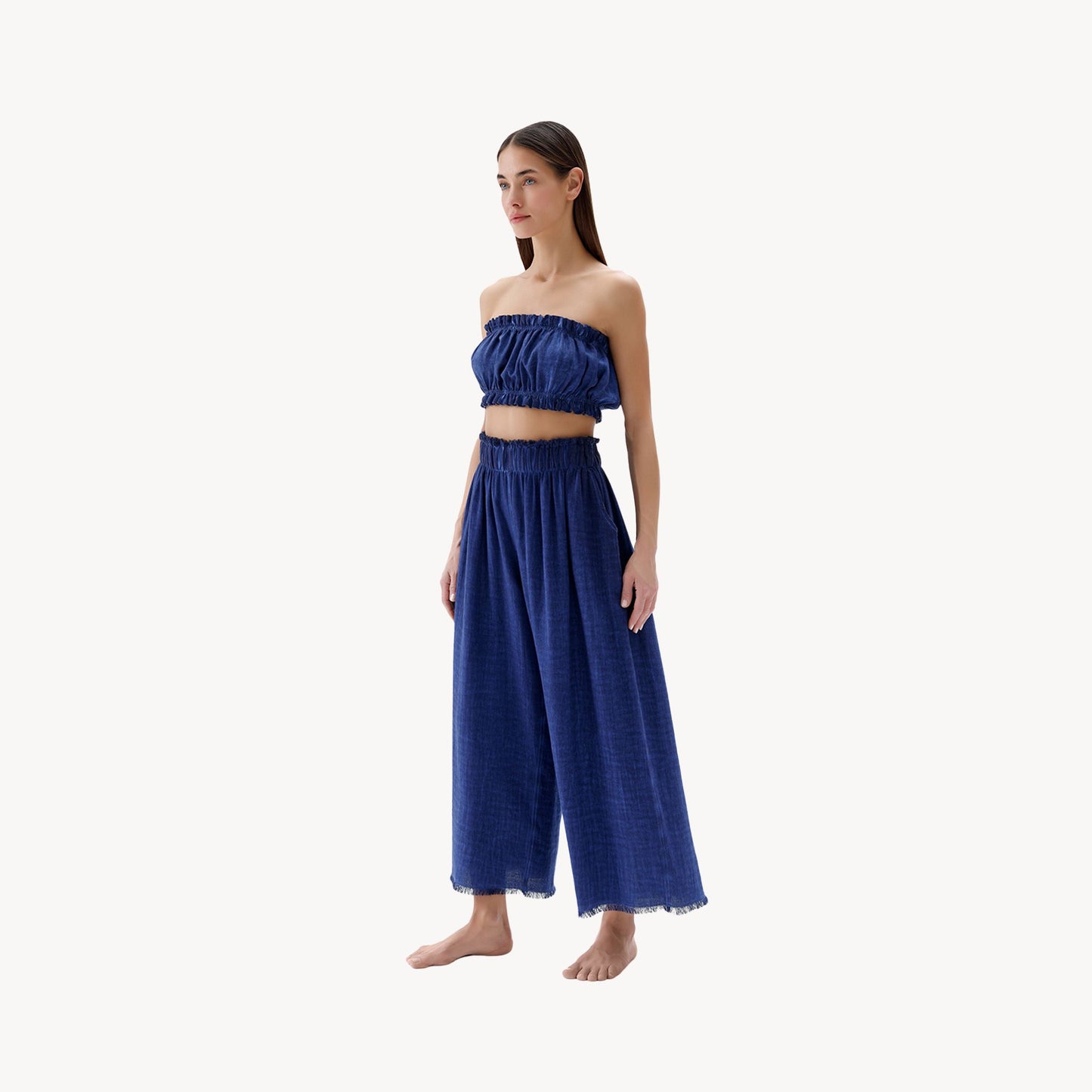 POKOLOKO Linen-Cotton Bandeau Top #color_royal