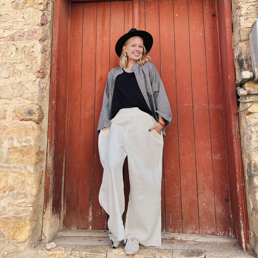 POKOLOKO Crinkle Palazzo Pants #color_crinkle-cream