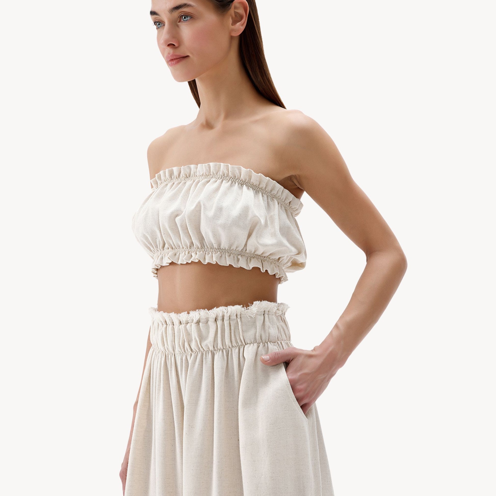 POKOLOKO Linen-Cotton Bandeau Top #color_natural