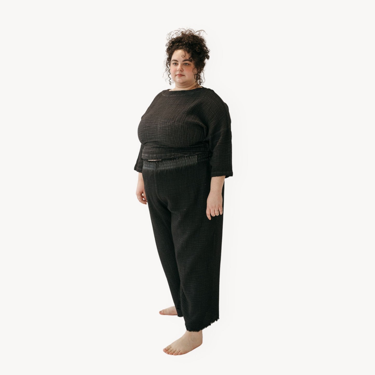 POKOLOKO Crinkle Drawstring Palazzo Pants Plus #color_crinkle-black