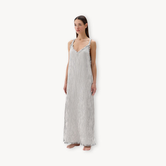 Striped Crinkle Cotton Strappy Dress