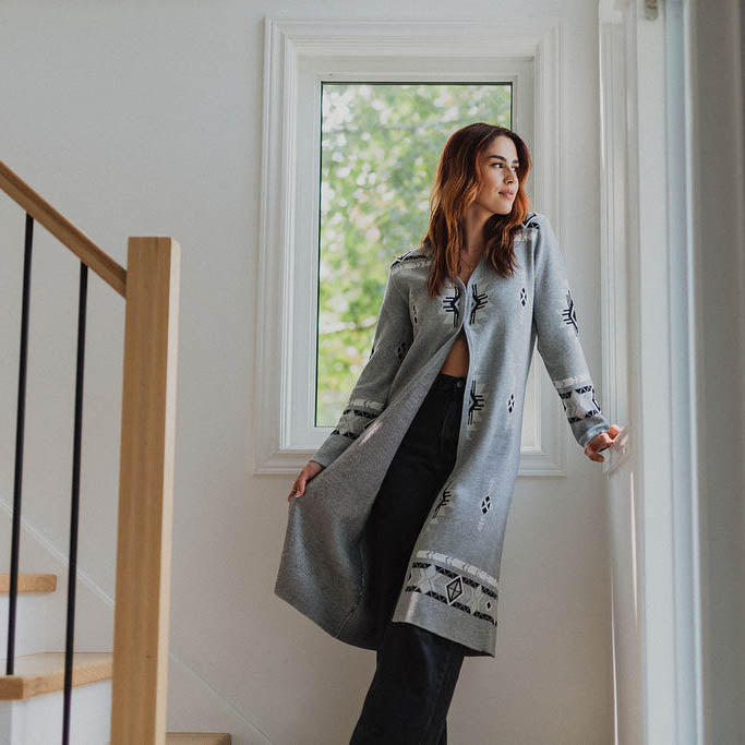 POKOLOKO Long Jacquard Sweater #color_grey-jacquard