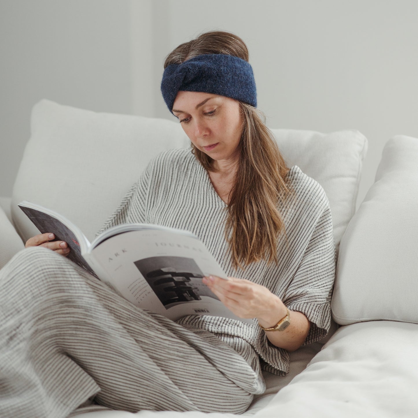 POKOLOKO Baby Alpaca Twisted Headband #color_denim-headband