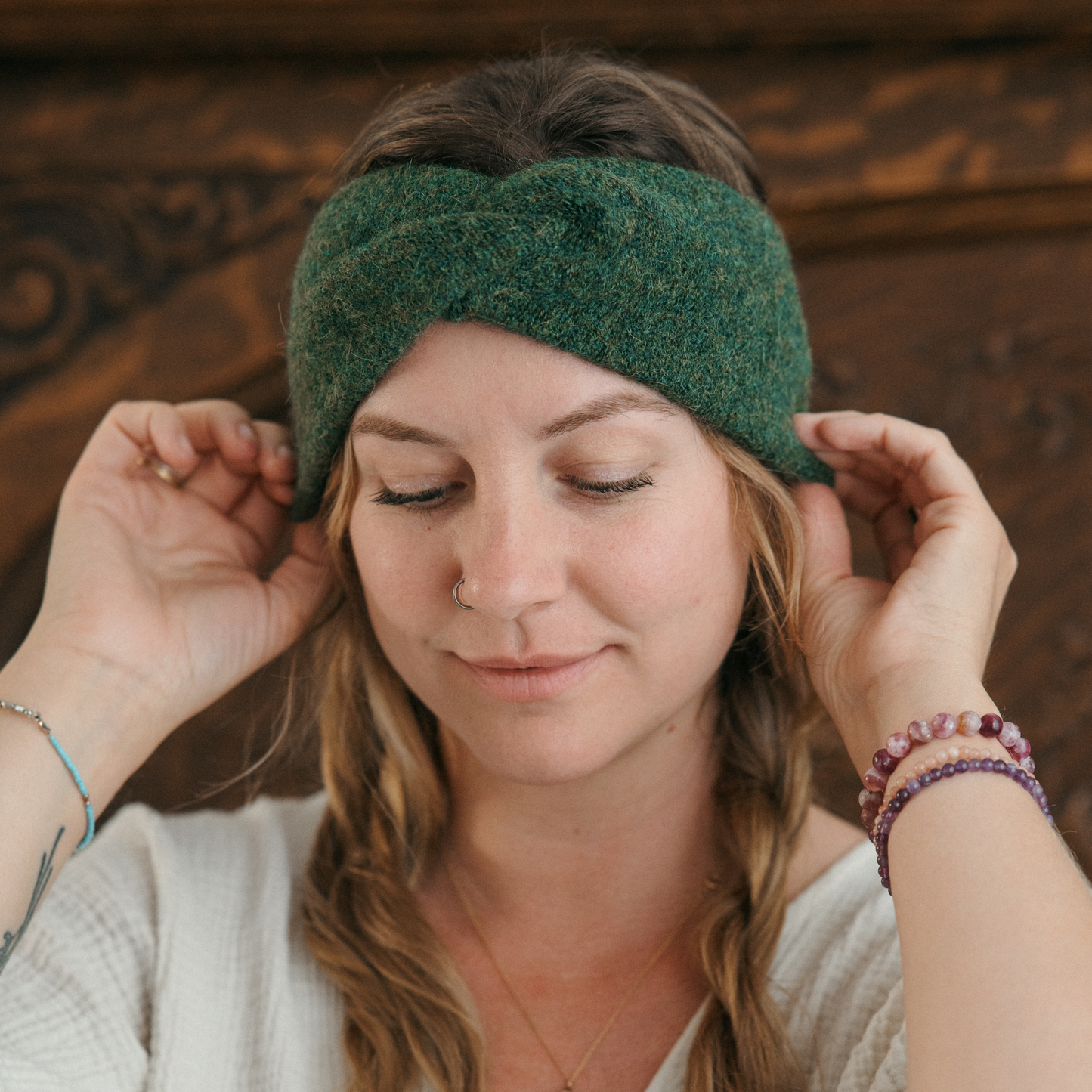 POKOLOKO Baby Alpaca Twisted Headband #color_woodland-headband