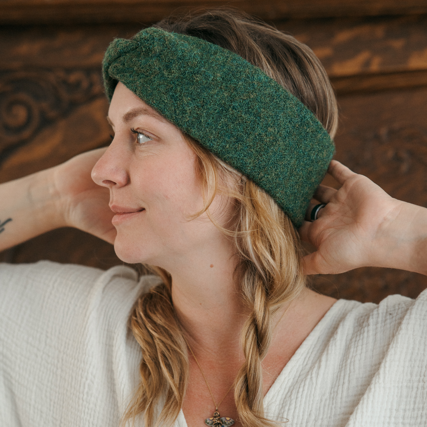 POKOLOKO Baby Alpaca Twisted Headband #color_woodland-headband