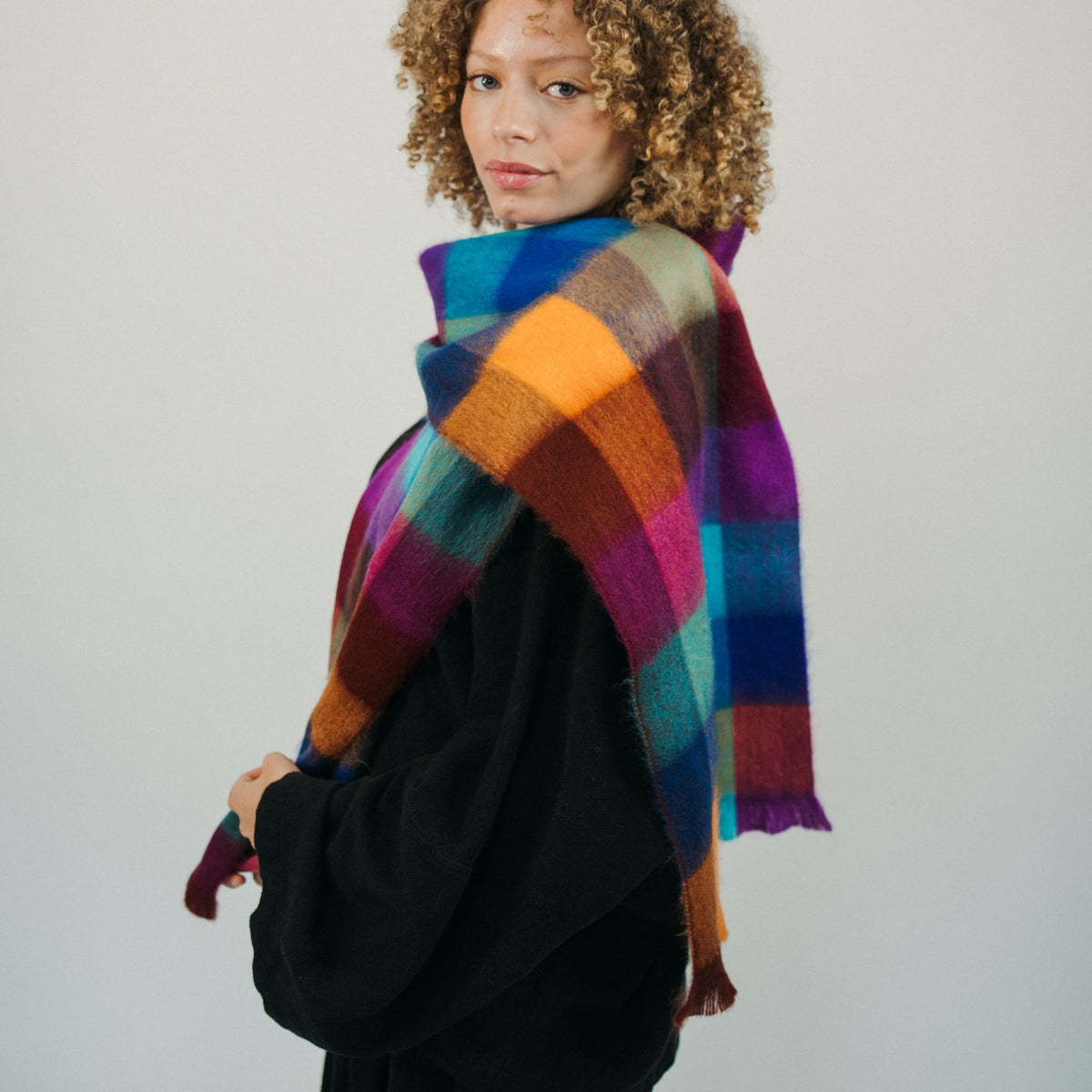 POKOLOKO Alpaca Seamless Check Scarf #color_thistle-check