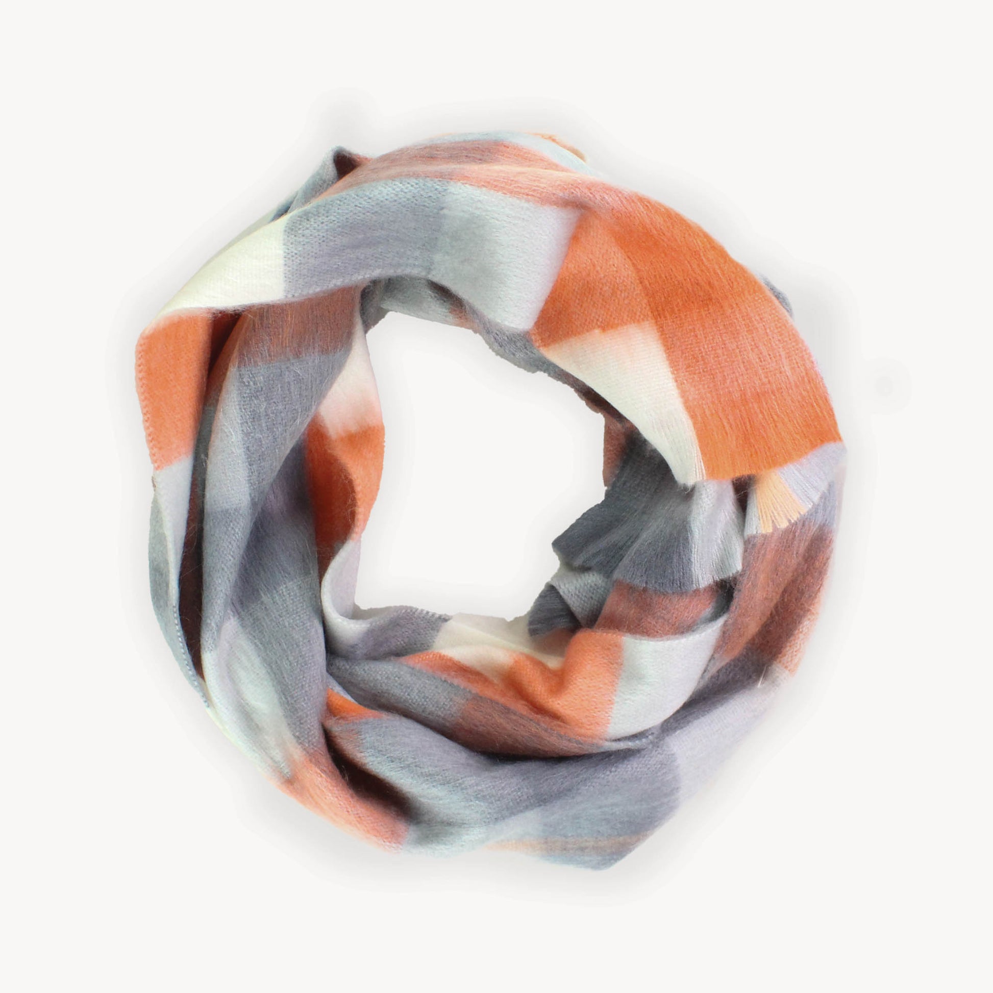 POKOLOKO Alpaca Seamless Check Scarf #color_sienna-grey-check