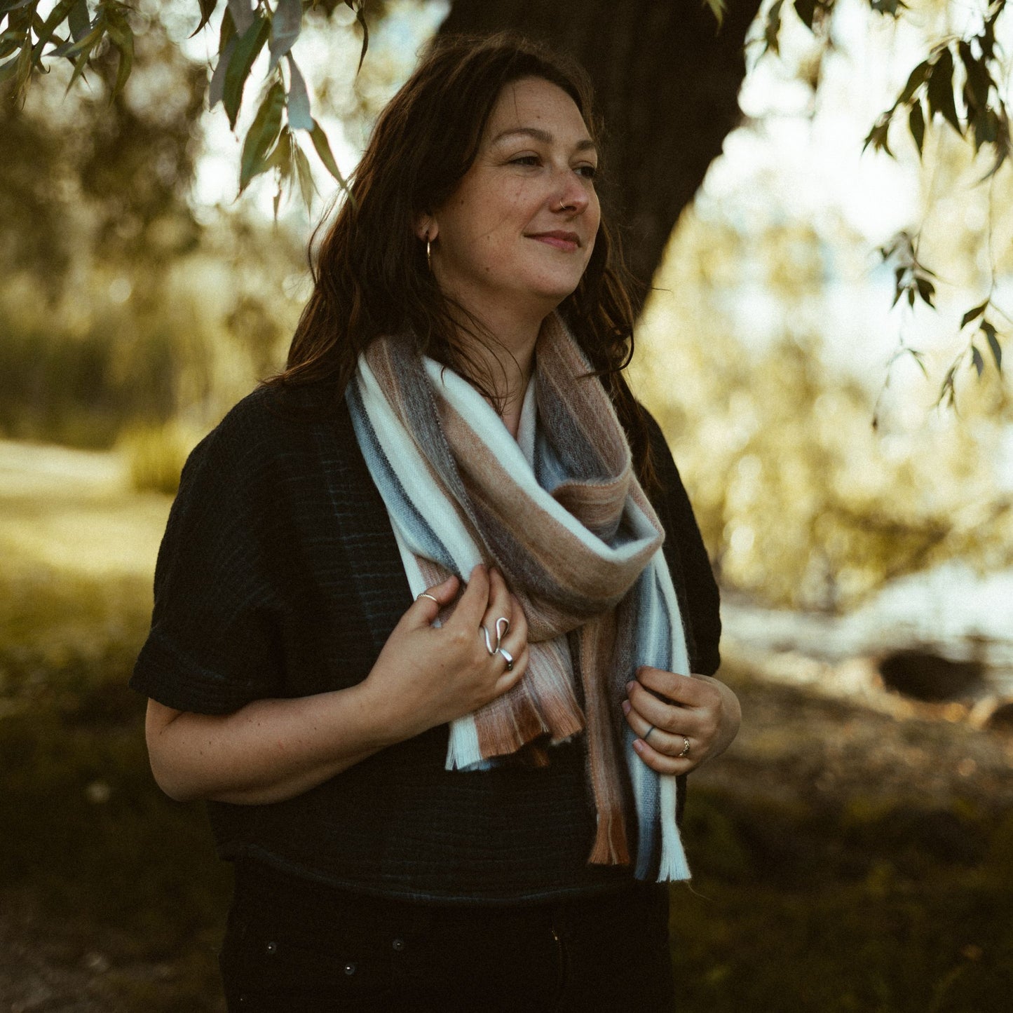 Striped Alpaca Seamless Scarf #color_mushroom