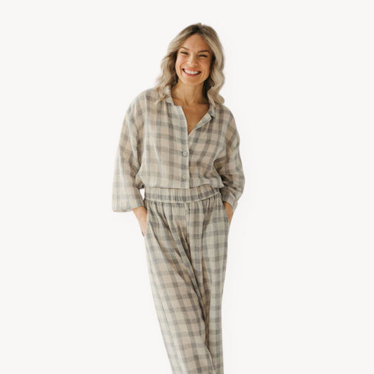 Plaid Shirt Blouse with Buttons