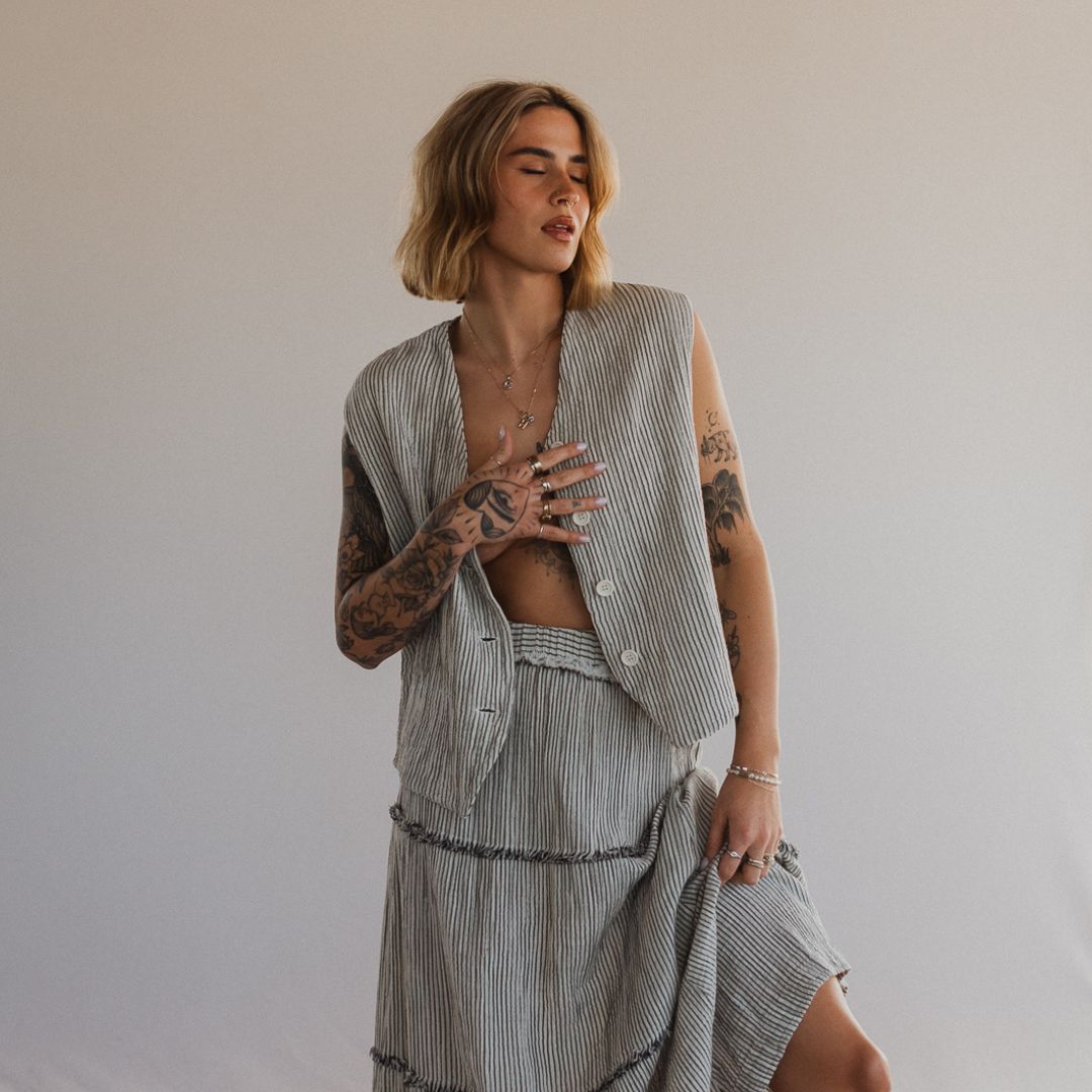 Striped Crinkle Cotton Waistcoat