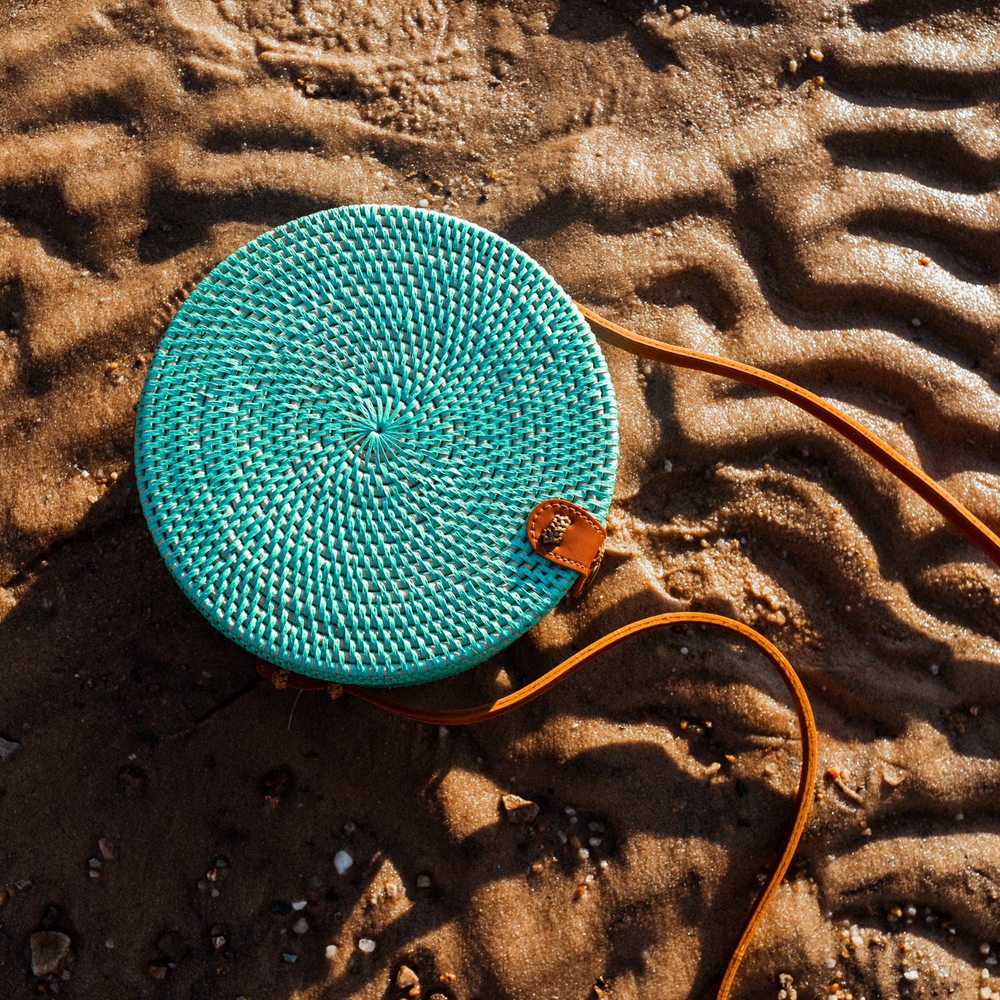 POKOLOKO Circle Bali Bag #color_teal-rattan