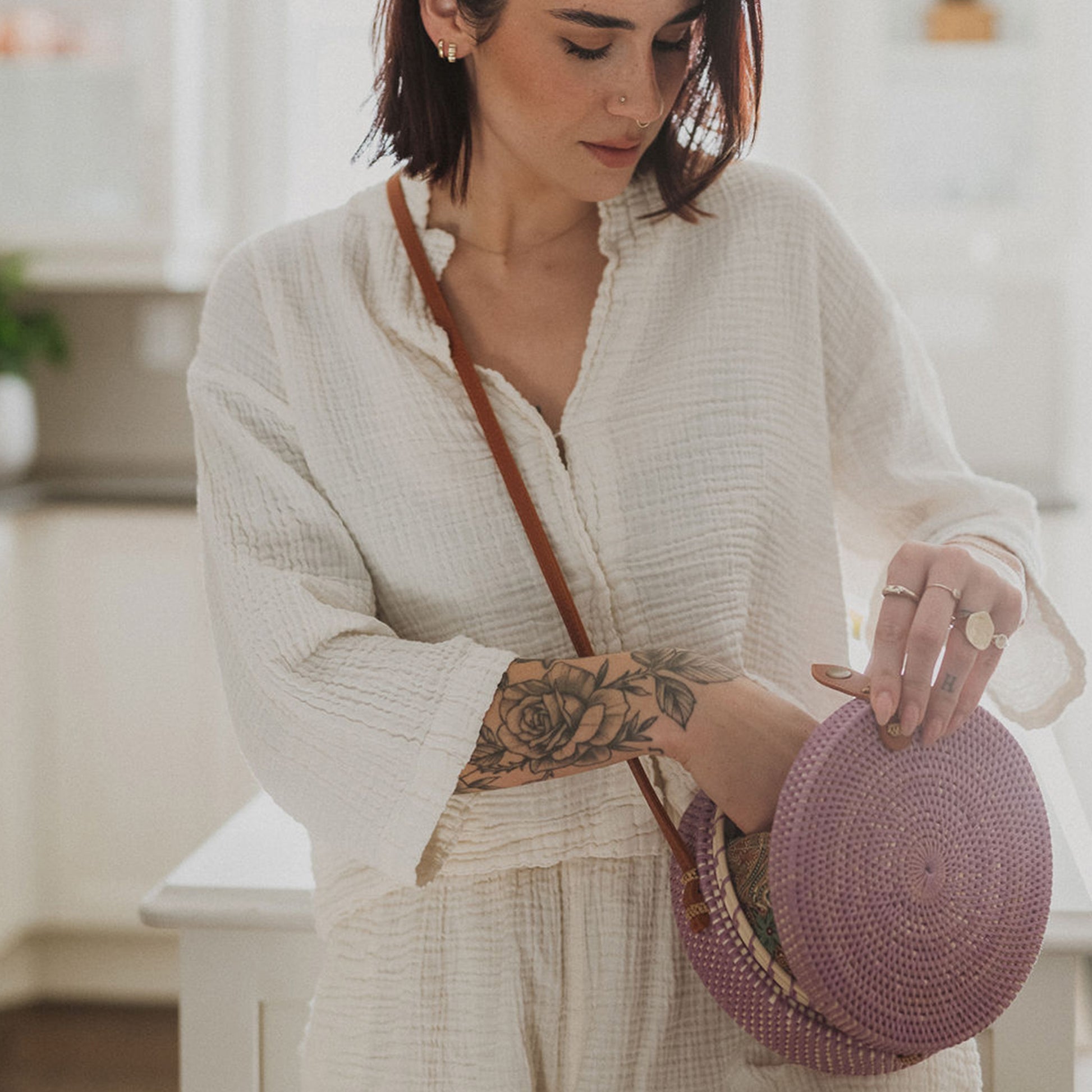 POKOLOKO Circle Bali Bag #color_purple-rattan
