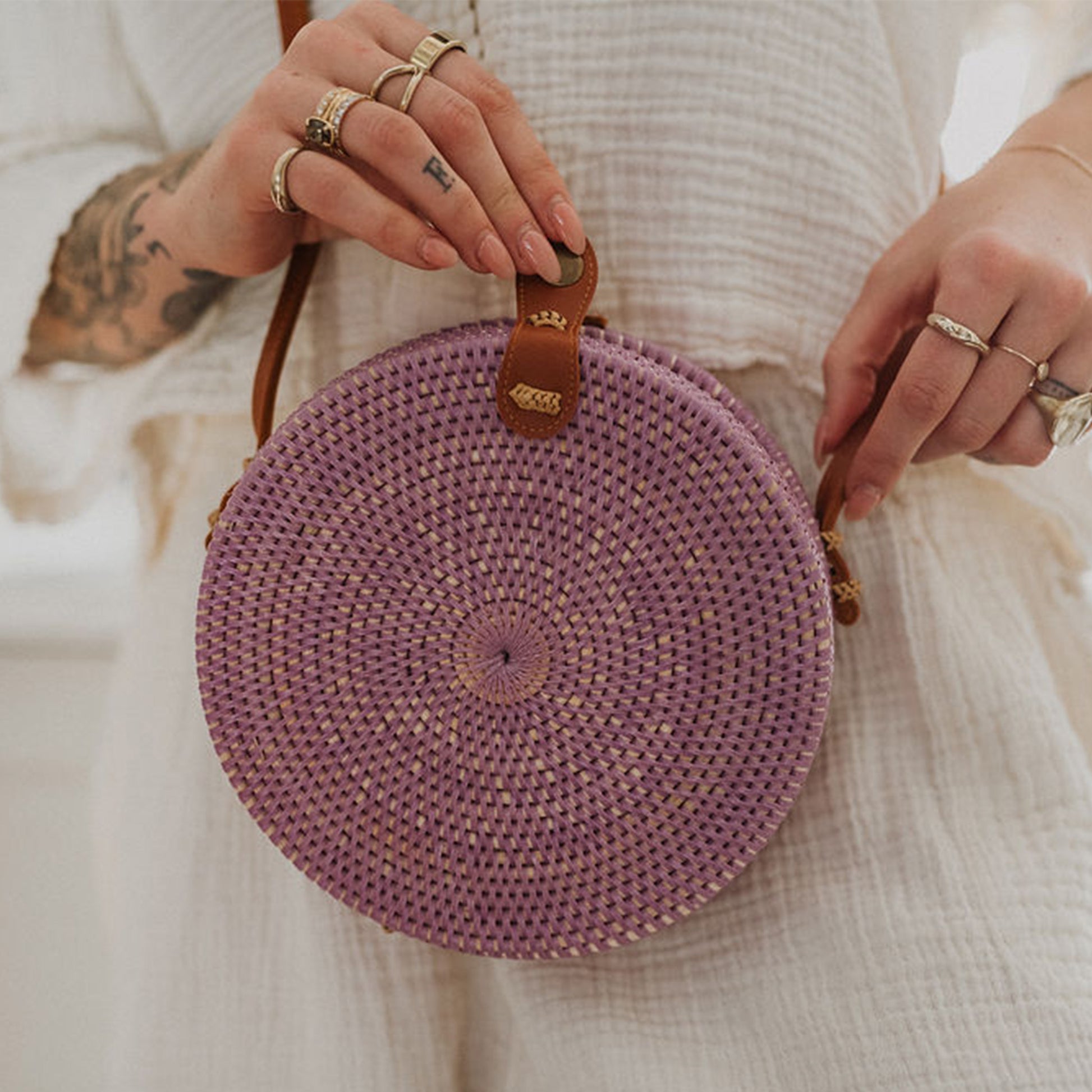 POKOLOKO Circle Bali Bag #color_purple-rattan