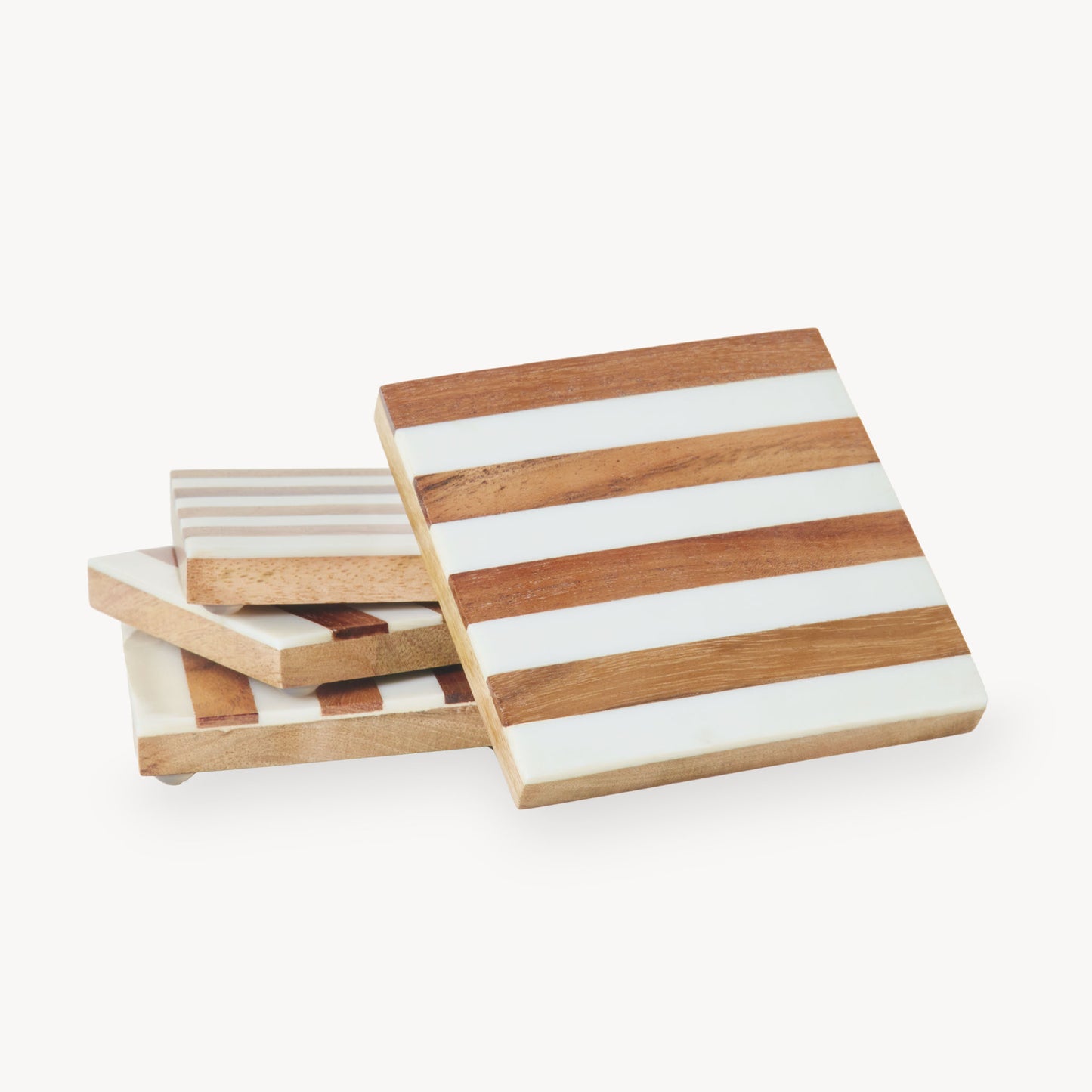 POKOLOKO Wooden Coaster with Resin Finish #style_stripes-wooden-coaster
