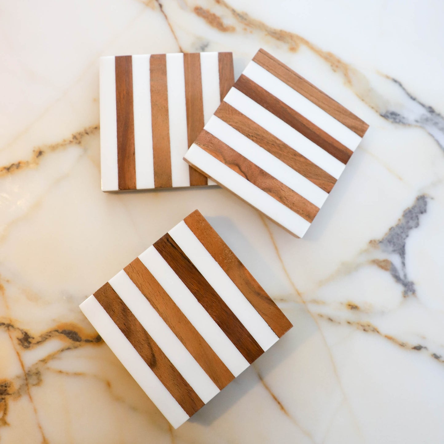 POKOLOKO Wooden Coaster with Resin Finish #style_stripes-wooden-coaster