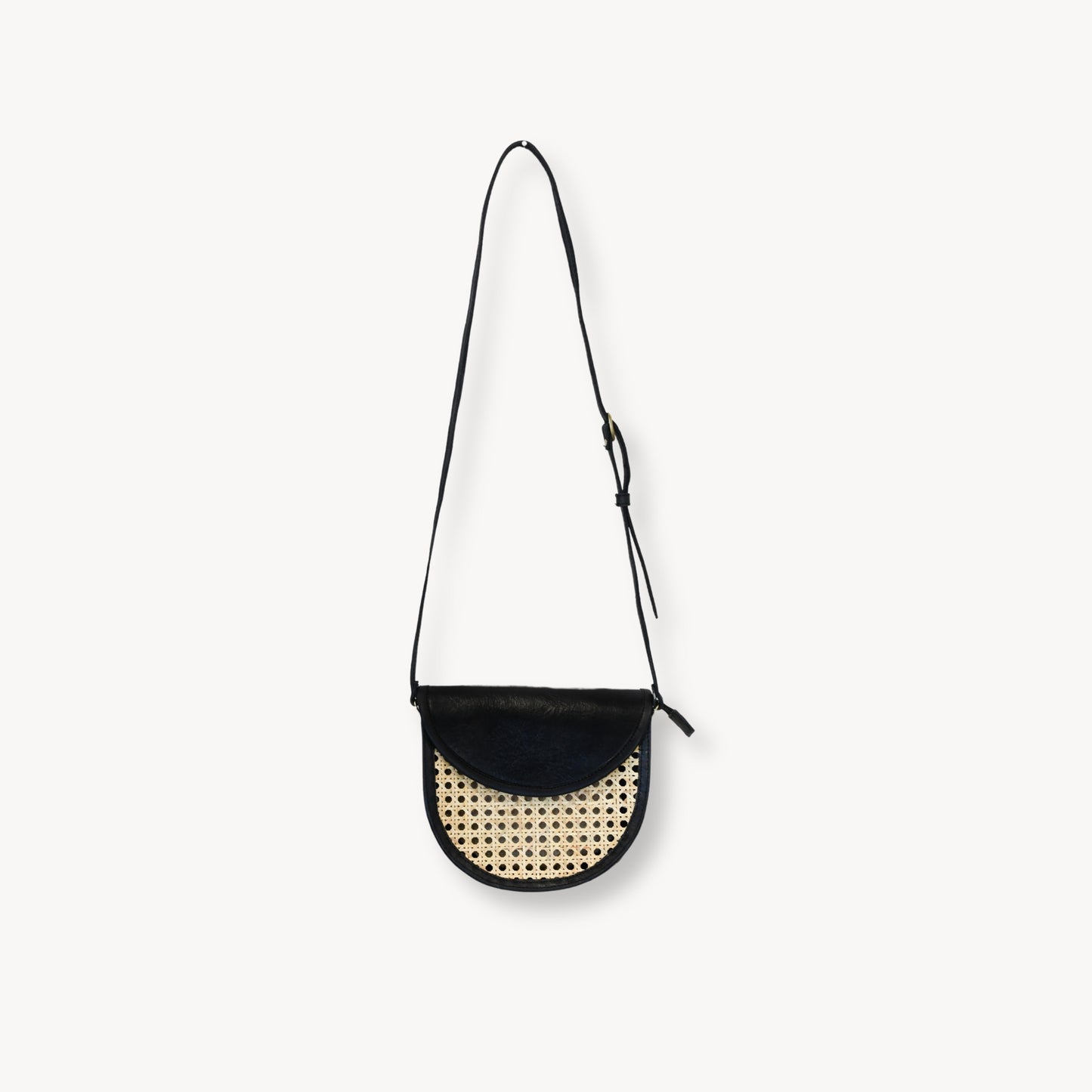 POKOLOKO Leather Bag with Cane Accent - Half Moon #color_black-leather