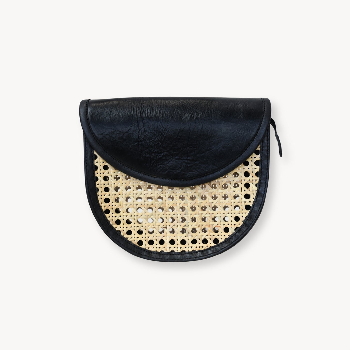 POKOLOKO Leather Bag with Cane Accent - Half Moon #color_black-leather