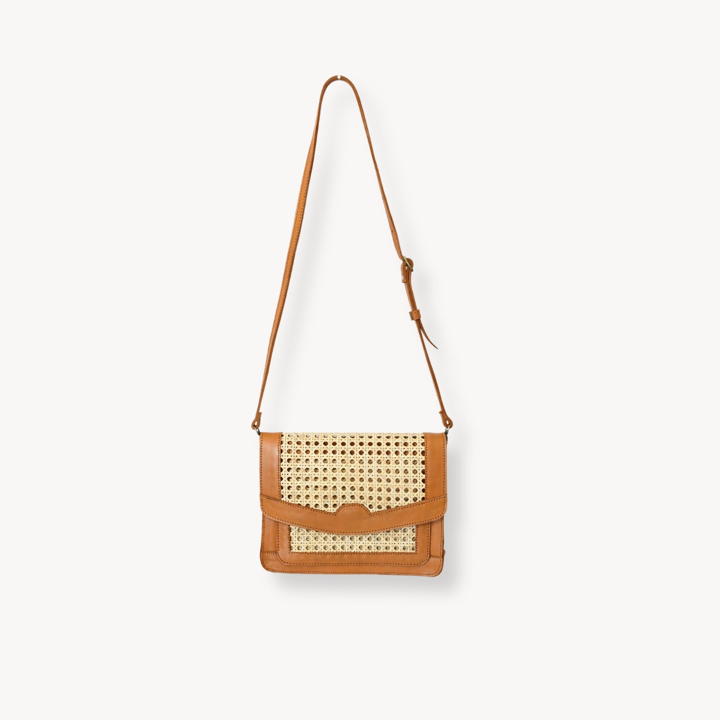 POKOLOKO Leather Bag with Cane Accent - Rectangle #color_caramel-leather