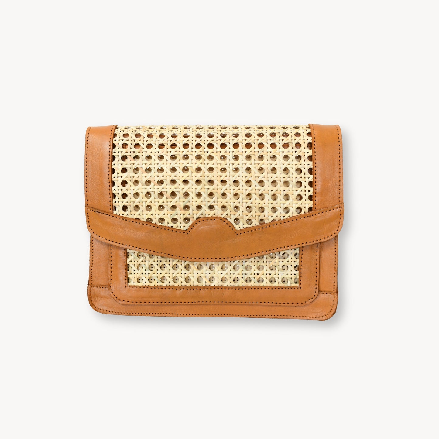 POKOLOKO Leather Bag with Cane Accent - Rectangle #color_caramel-leather
