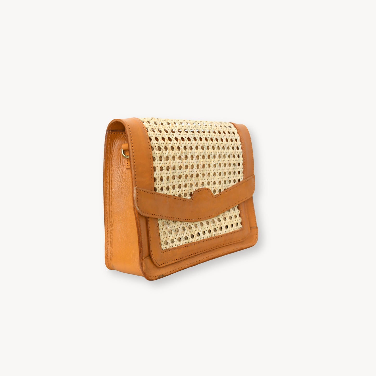 POKOLOKO Leather Bag with Cane Accent - Rectangle #color_caramel-leather