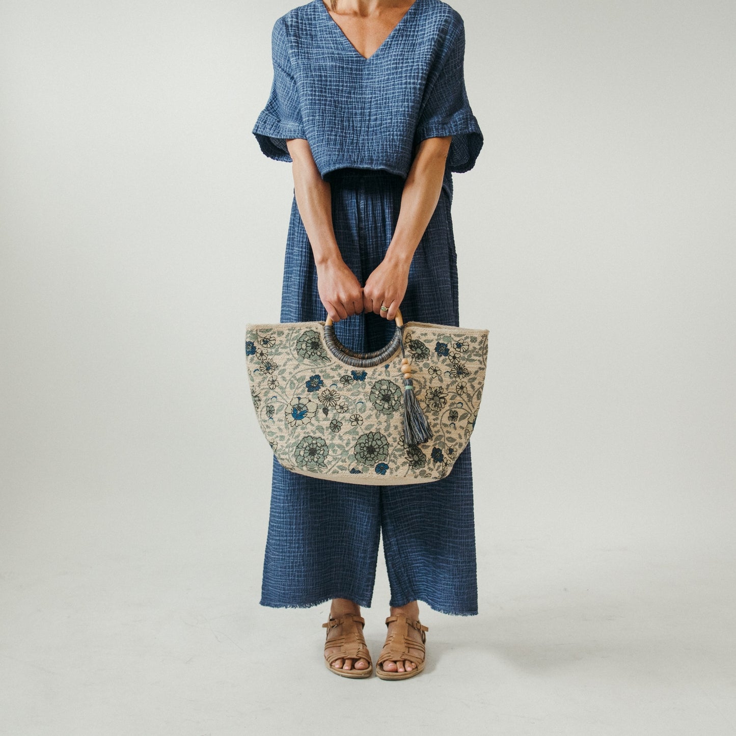 Denim Floral Jute Bag