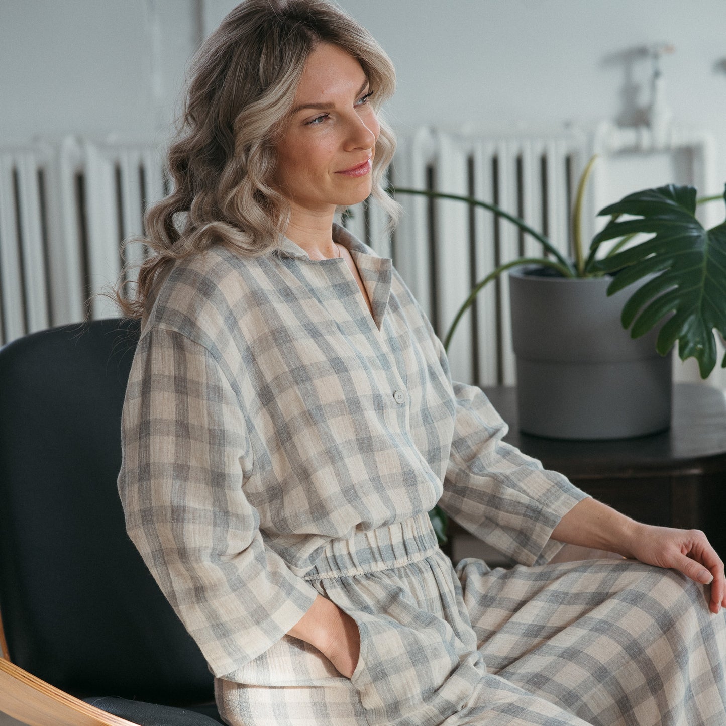 POKOLOKO Plaid Shirt Blouse with Buttons