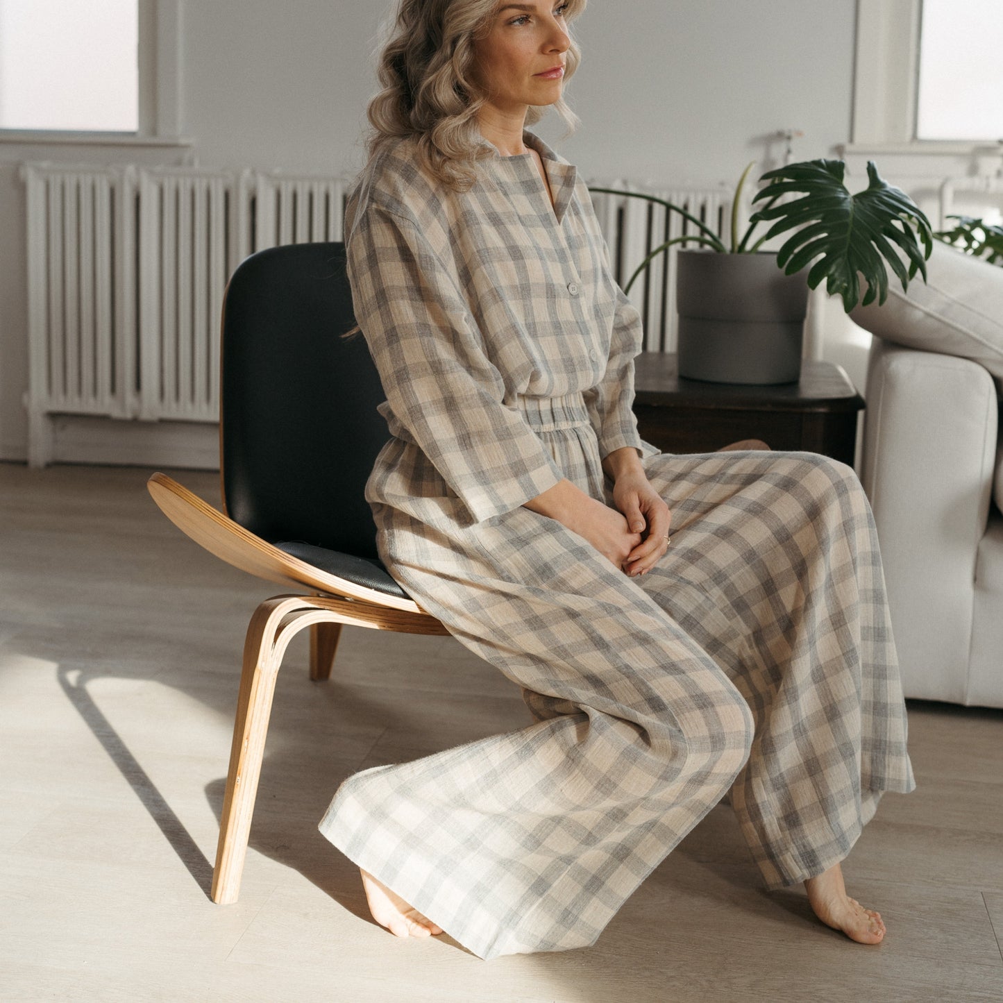 POKOLOKO Plaid Shirt Blouse with Buttons