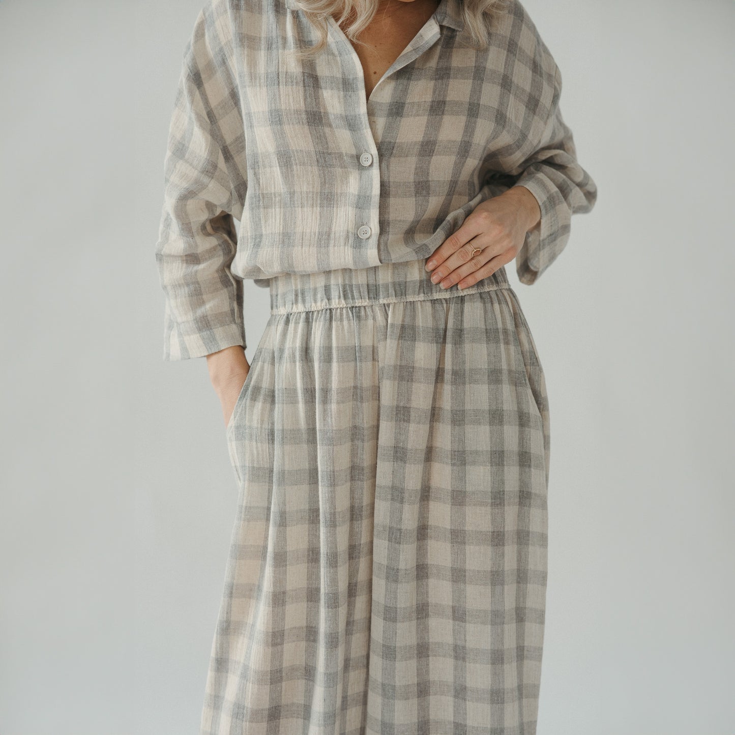 POKOLOKO Plaid Shirt Blouse with Buttons