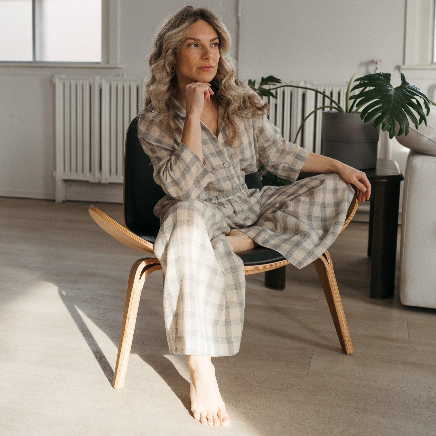 POKOLOKO Plaid Palazzo Pants