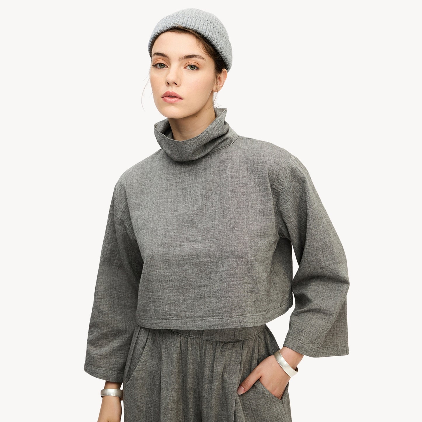 City Collection High Neck Blouse #color_grey