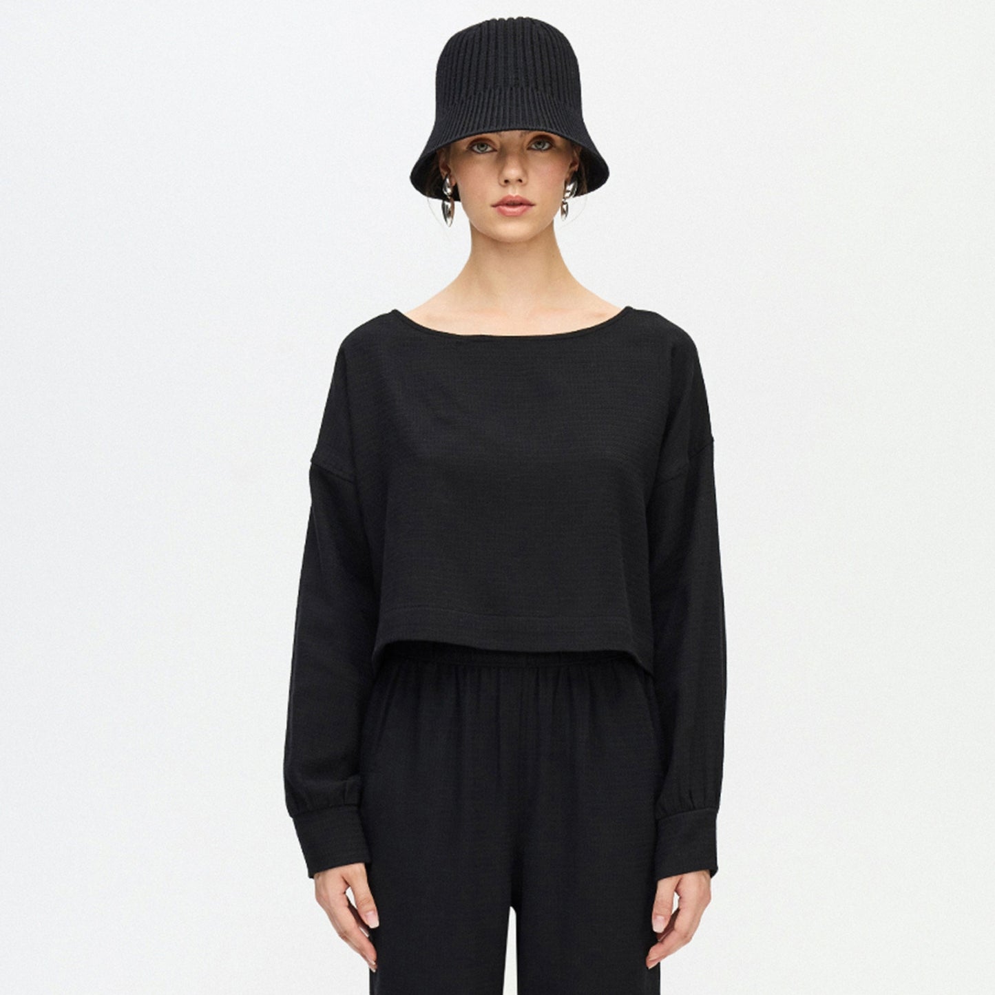 Flat Black Crop Blouse