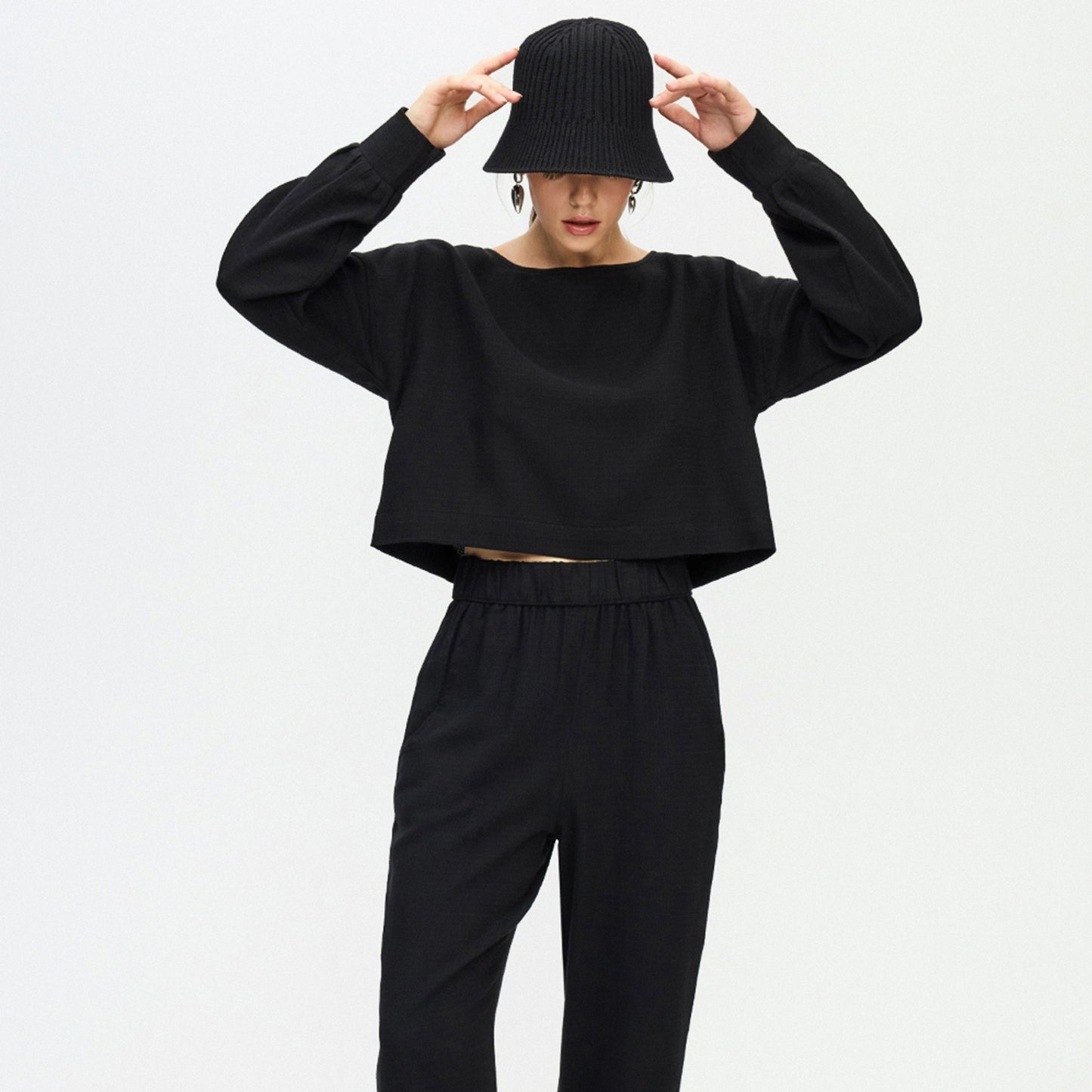 Flat Black Crop Blouse