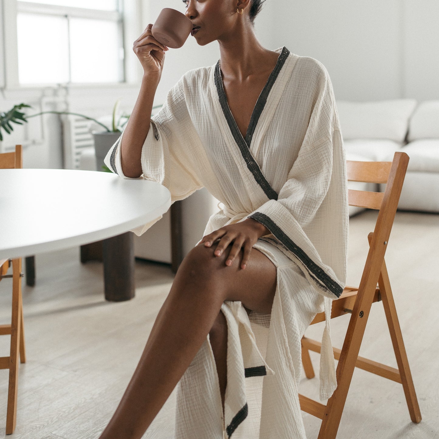 POKOLOKO Crinkle Grey Block Print Robe