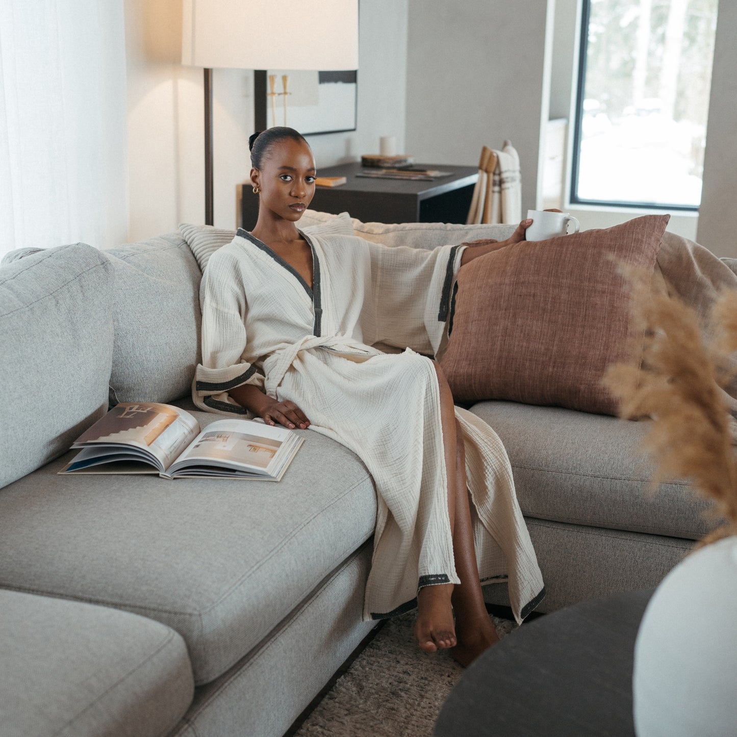 POKOLOKO Crinkle Grey Block Print Robe