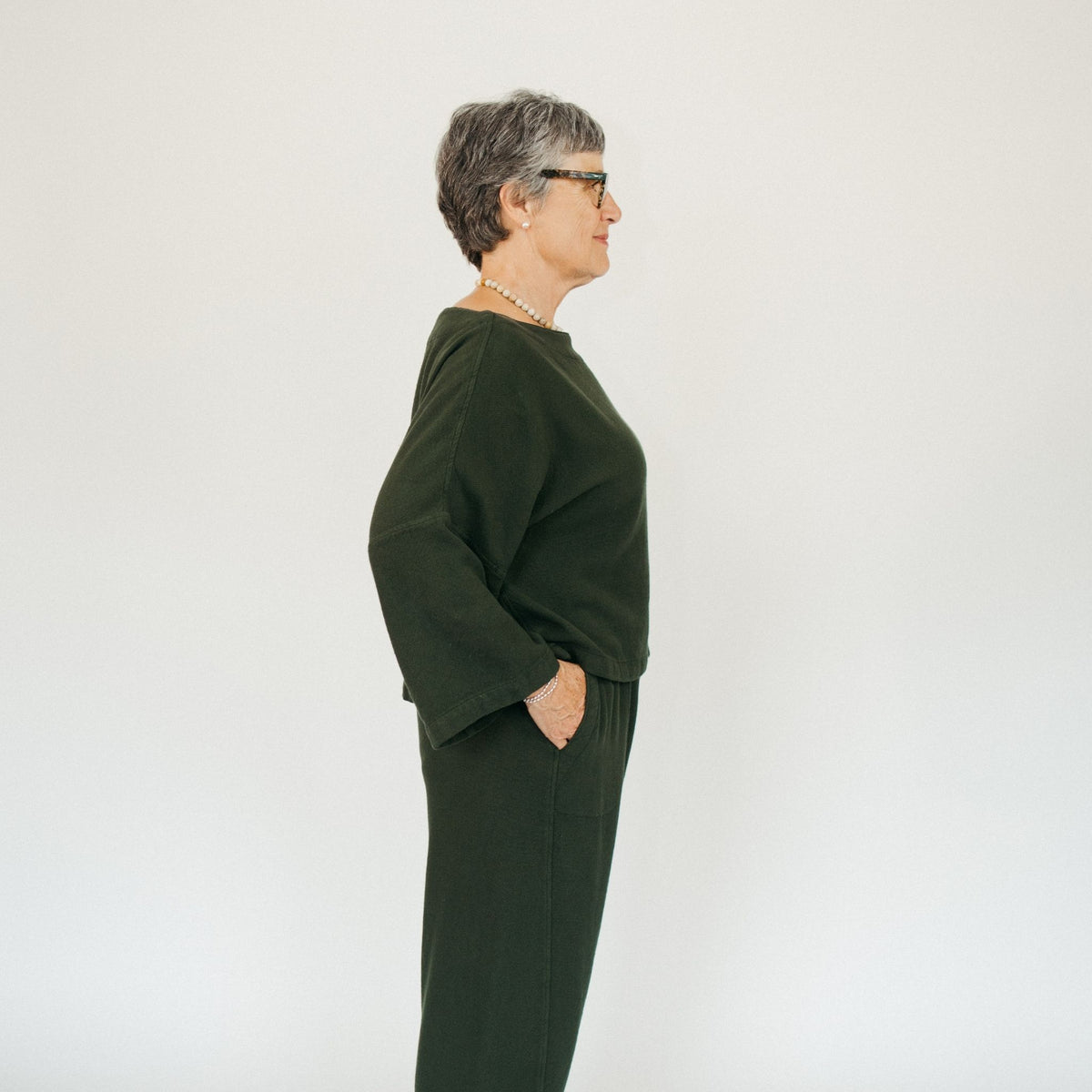 POKOLOKO Loft Cotton Crop Bell Sleeve Top #color_loft-forest