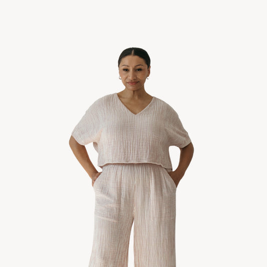 POKOLOKO Striped Crinkle Cotton Crop Top #color_striped-red