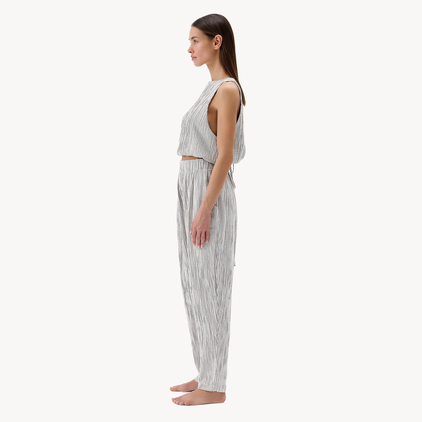 Striped Crinkle Cotton Keyhole Tank Top