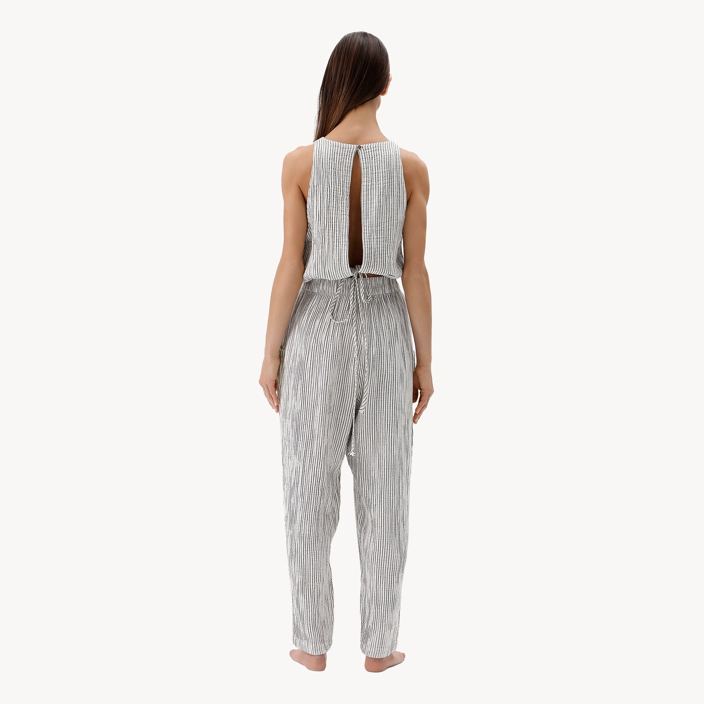 Striped Crinkle Cotton Keyhole Tank Top