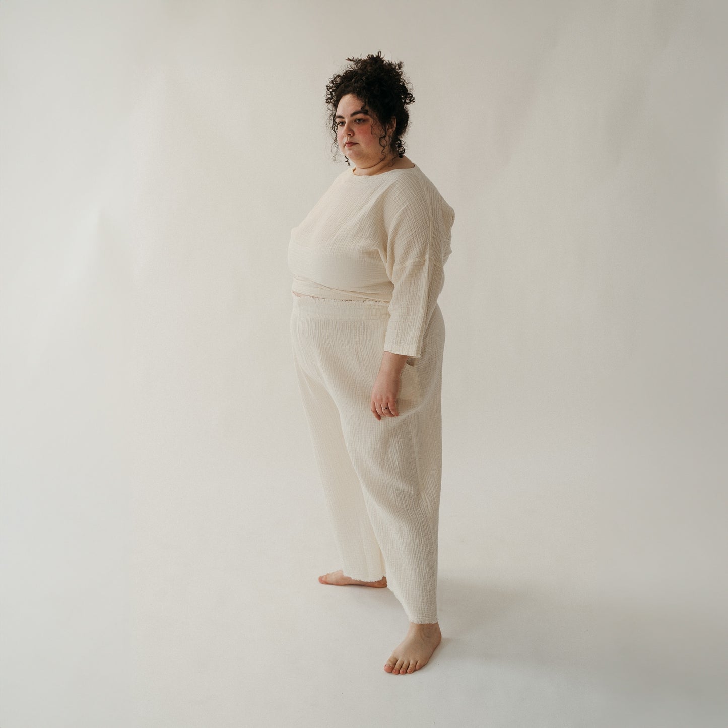 POKOLOKO Crinkle Drawstring Palazzo Pants Plus #color_crinkle-cream
