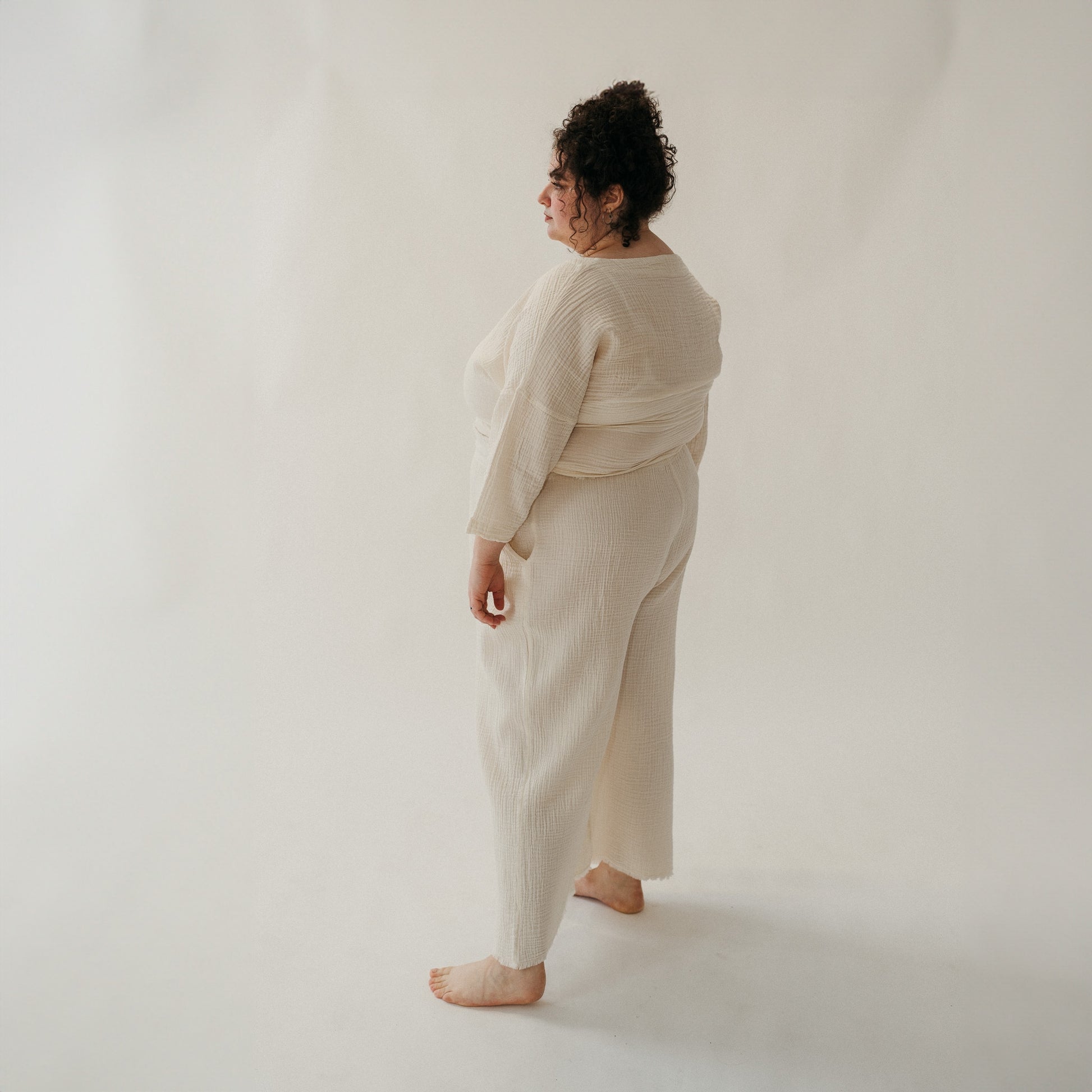 POKOLOKO Crinkle Drawstring Palazzo Pants Plus #color_crinkle-cream