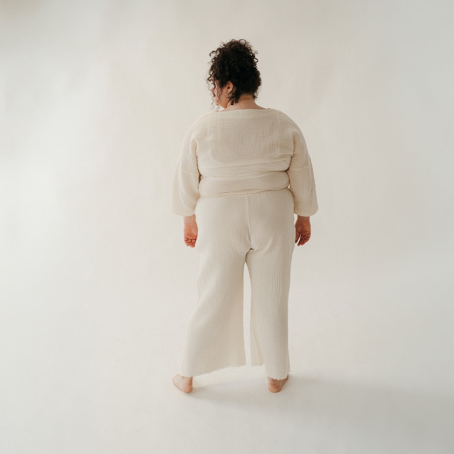 POKOLOKO Crinkle Drawstring Palazzo Pants Plus #color_crinkle-cream
