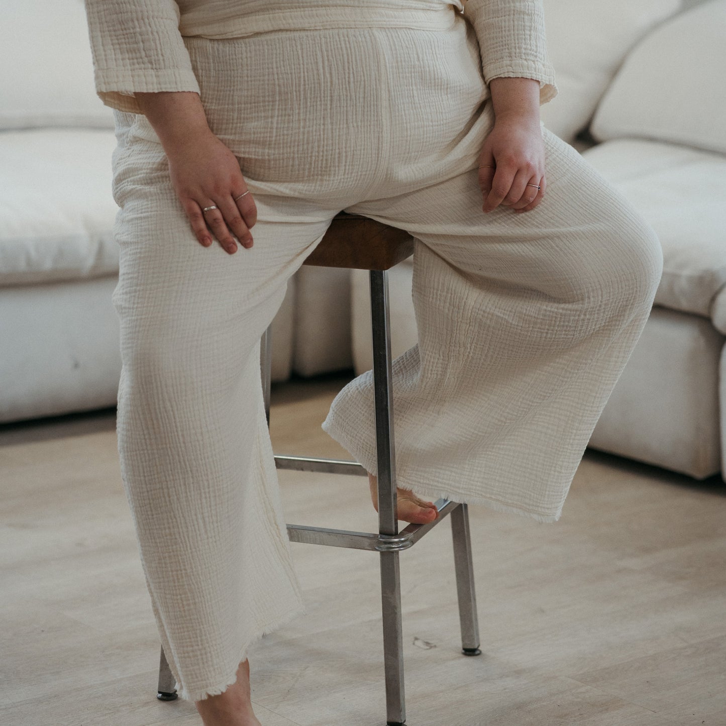 POKOLOKO Crinkle Drawstring Palazzo Pants Plus #color_crinkle-cream