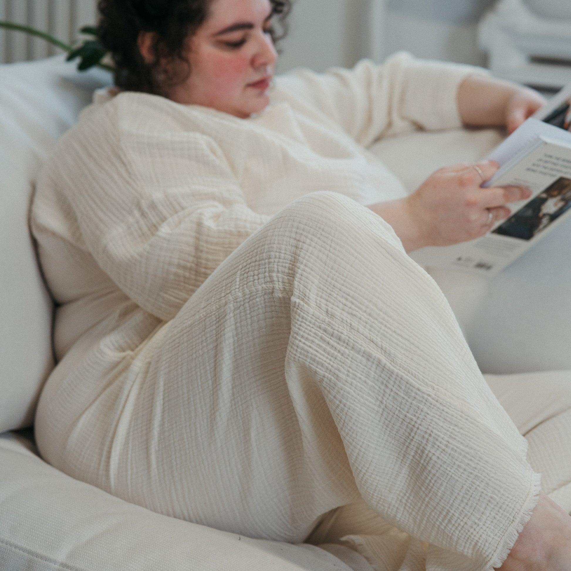 POKOLOKO Crinkle Drawstring Palazzo Pants Plus #color_crinkle-cream