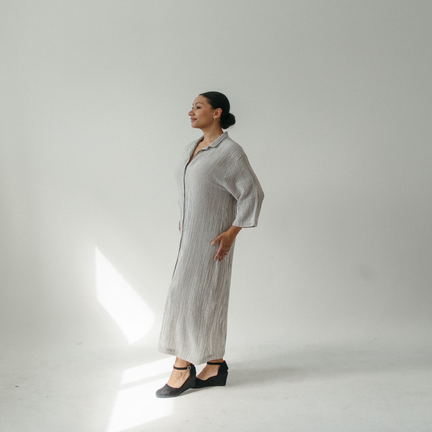 Striped Crinkle Shirt Dress