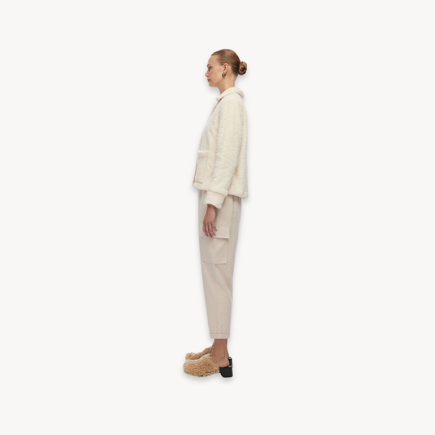 POKOLOKO Recycled Sherpa Short Jacket #color_sherpa-cream