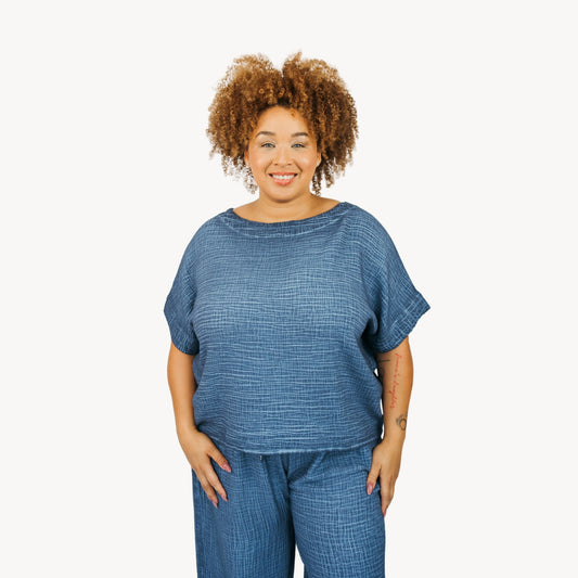 POKOLOKO Crinkle Boat Top Plus #color_crinkle-denim