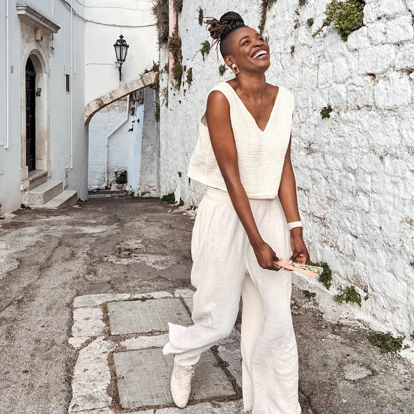 POKOLOKO Crinkle Palazzo Pants #color_crinkle-cream