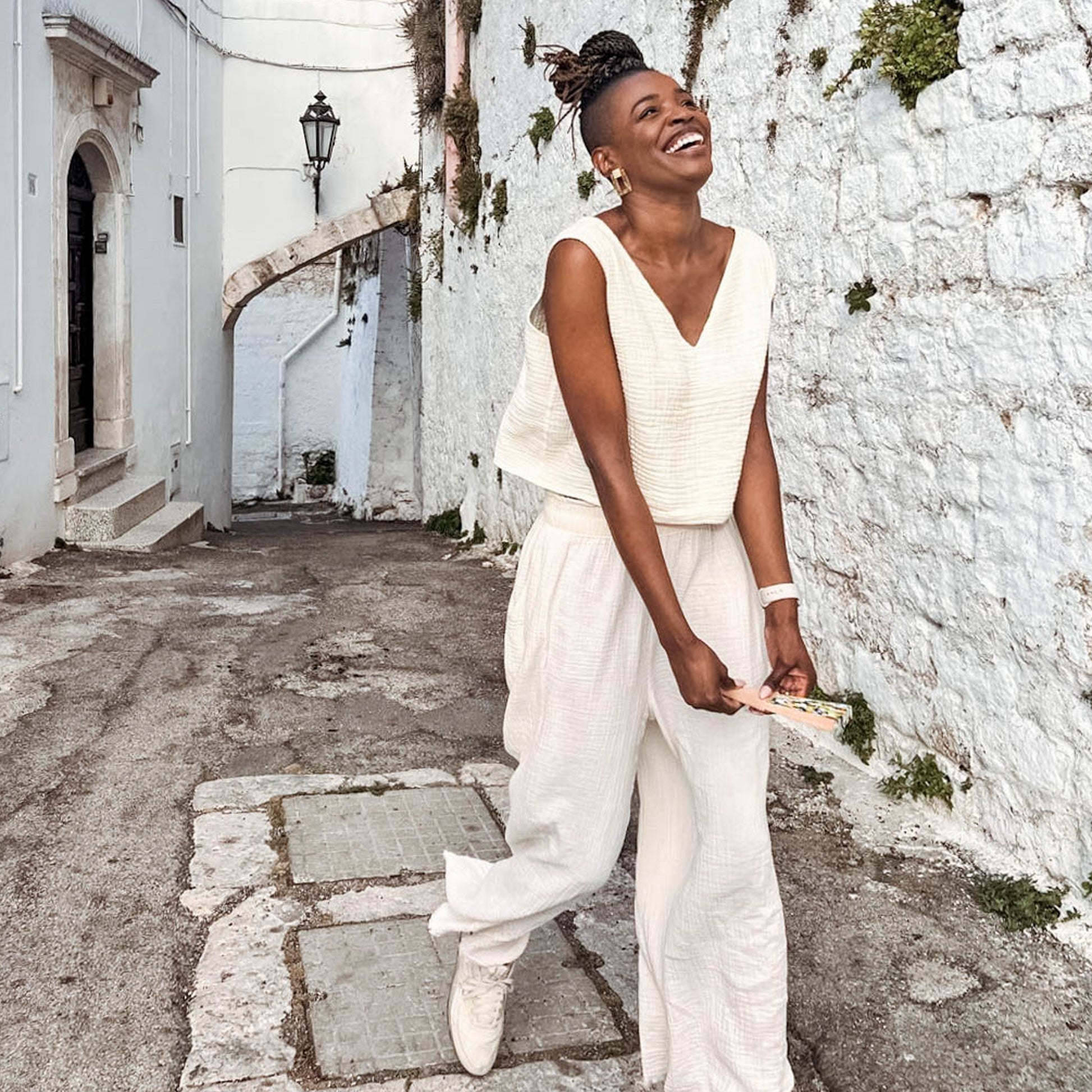 POKOLOKO Crinkle Palazzo Pants #color_crinkle-cream