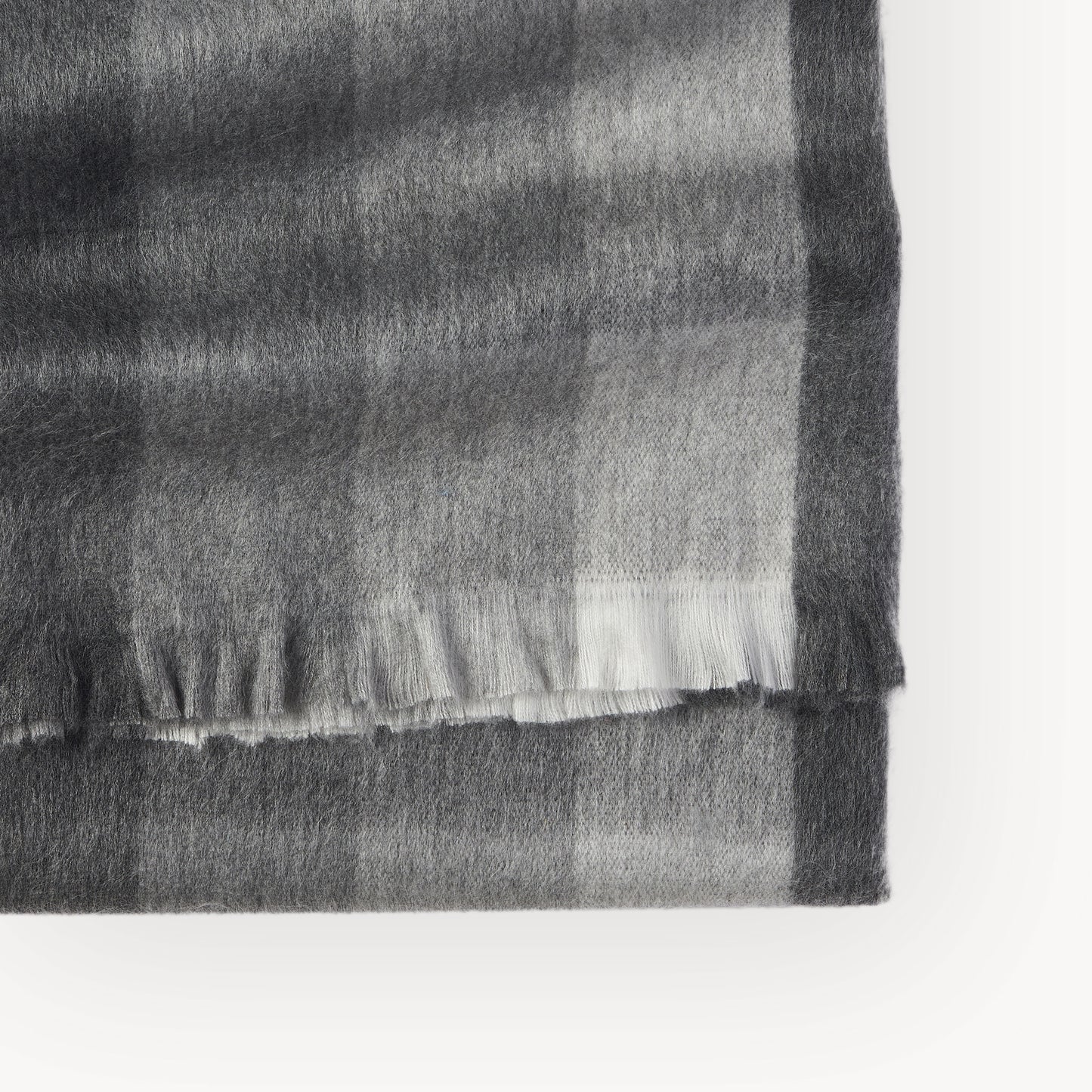 POKOLOKO Fringed Check Alpaca Blanket #color_sterling-check